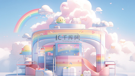 云平台背景图片_3d 渲染产品讲台上的彩虹云