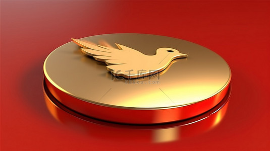 鸽子和平背景图片_红色哑光金板上的金色鸽子符号 3D 渲染社交媒体图标