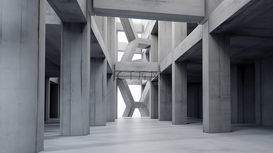 灰色建筑设计背景图片_3D 渲染中的抽象具体建筑设计