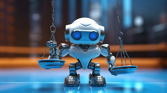 3D渲染的迷你机器人象征着具有正义尺度的网络法概念