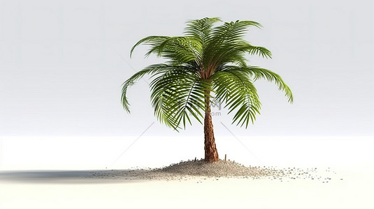 背景沙漠背景图片_热带 3D 渲染沙滩上郁郁葱葱的棕榈树，非常适合夏季度假和放松