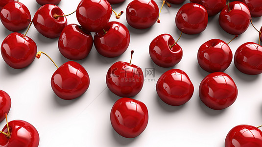 桃水果背景图片_3d 渲染樱桃水果图案插图隔离在白色背景