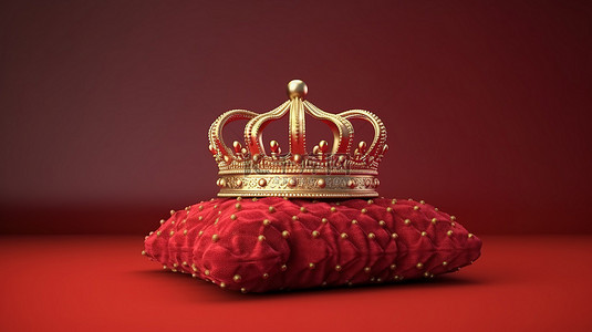 红色背景与 3D 渲染的金色王冠雄伟的触感