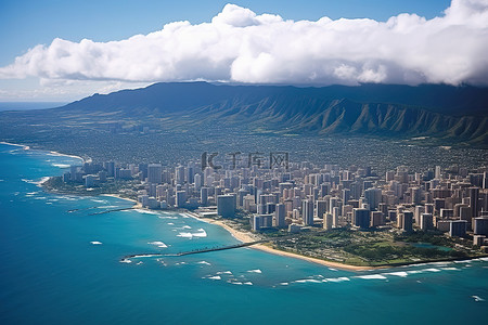 市中心背景图片_从海上俯瞰夏威夷