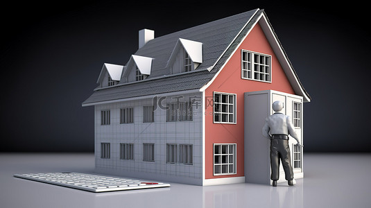 屋顶维修背景图片_一位工程师与家庭和计算器的 3D 插图