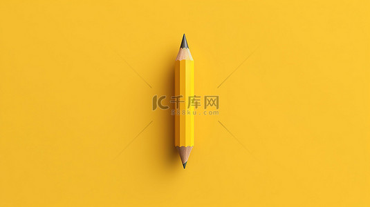 用铅笔最小概念 3D 渲染黄色背景