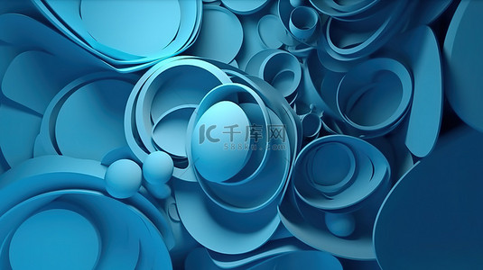 蓝色剪纸艺术海报设计 3d 渲染抽象背景