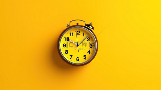 手表背景海报背景图片_在黄色背景上扩展的时钟文本的 3D 渲染