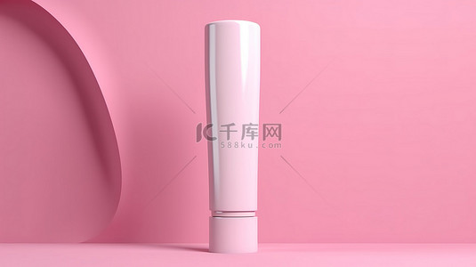 奶色背景背景图片_粉红色背景美容护肤包装3D渲染与空白白管样机