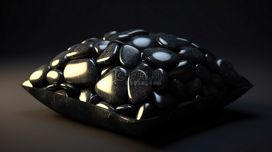 玛瑙手镯背景图片_带有美丽黑玛瑙宝石的坐垫的 3D 渲染