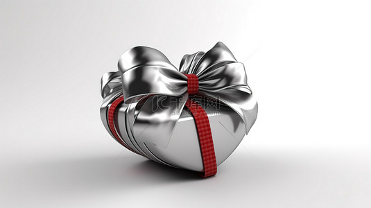 爱情概念 3D 插图，在白色背景上装饰着丝带和蝴蝶结的心