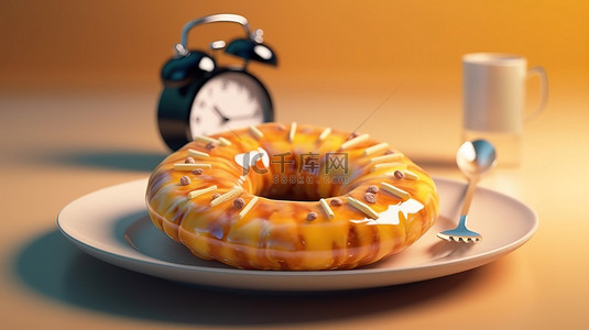 早餐时间 3d 钟形甜甜圈