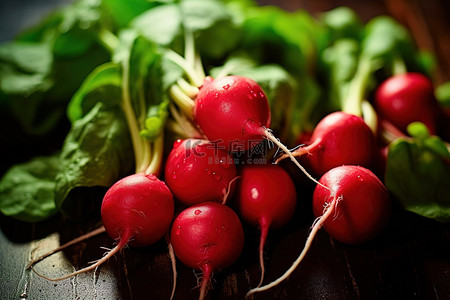 红色食品背景图片_红色的萝卜和绿色的常春藤