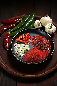 磨辣椒粉背景图片_一碗和一碗以辣椒为主的香料