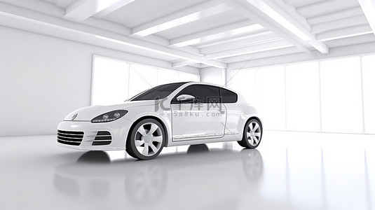 白色工作室背景展示了没有品牌的 3D 渲染汽车模型
