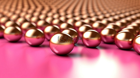 创意几何空间场景背景图片_抽象 3D 渲染场景中带有粉红色球体的金色正方形和充足的复制空间