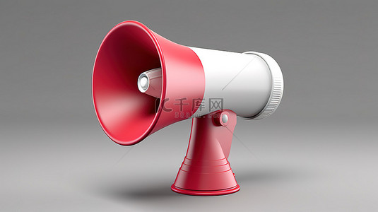大声公背景图片_一个充满活力的红色和白色三维扩音器单独站立在 3D 灰色背景上