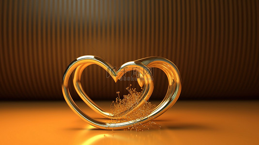 浪漫金背景图片_3D 渲染的金心和框架非常适合情人节内容