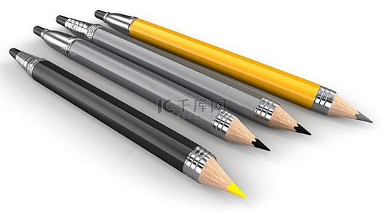 铅笔涂鸦背景背景图片_3d 渲染中的弯曲铅笔笔工具，带有剪切路径，便于构图