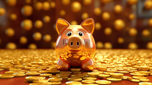 沐光而行背景图片_为安全金融投资而囤积金币的卡通存钱罐的 3D 渲染
