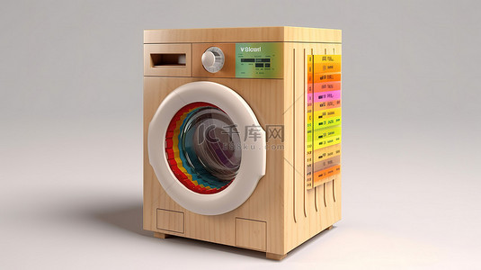 节能家庭背景图片_背景为环保木屋的节能洗衣机的 3D 渲染
