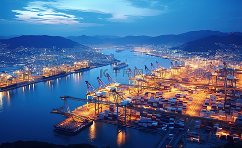 从更高的角度看黄昏的韩国港口