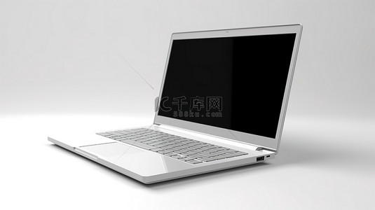 3D 渲染的空白背景上白色色调的现代笔记本电脑