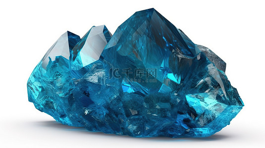 3D 蓝色水晶渲染白色背景上具有深奥风格的孤立宝石块