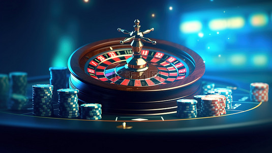 看得见的品质背景图片_蓝色背景上的 3d 逼真轮盘赌和老虎机体验在线赌场游戏，看得见硬币