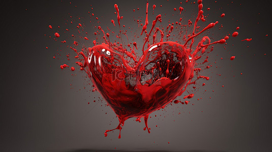 飞溅水背景图片_爱之心 3D 渲染展示围绕一颗心的爱的飞溅