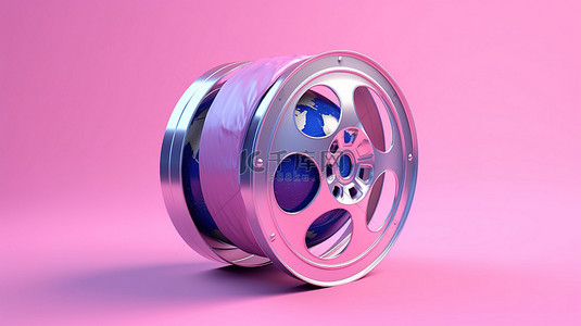 双相背景图片_粉红色背景，带有双色调风格的蓝色胶片卷轴和电影磁带，形成以 3D 渲染的地球