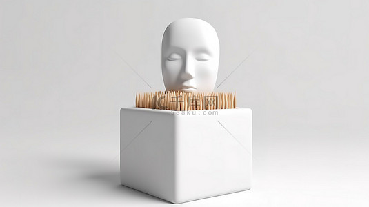 倒立的火柴人背景图片_白色盒子的 3D 渲染，在空白的白色背景上带有一组白色木火柴