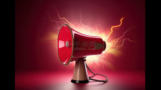 优惠自然背景图片_逼真的 3D 红色扩音器扬声器与闪电强大的营销工具