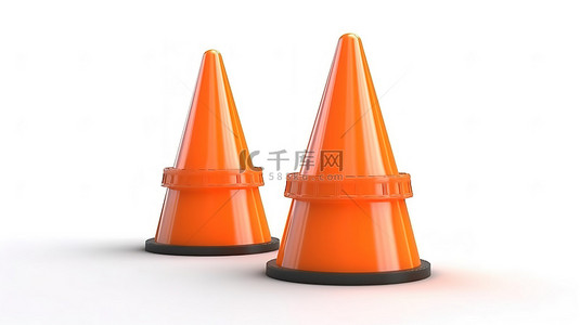 道路交通安全背景图片_白色背景上橙色交通锥图标的事故预防概念的 3D 渲染