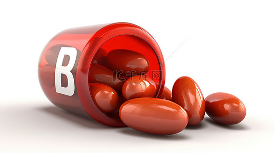 食品医疗背景图片_维生素 B12 胶囊与配方的白色隔离 3D 插图