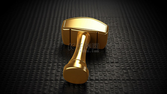 哑光板上标志性的锤子闪亮的金色符号 ​​3D 渲染的社交媒体图标