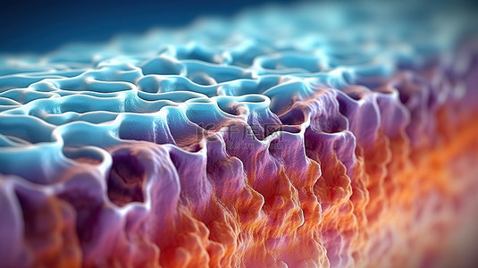 糖蛋白双层细胞膜横截面视图中离子通道的 3D 渲染