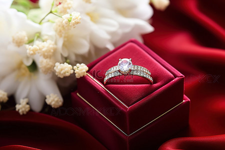 虎爪手套背景图片_玫瑰盒中的结婚戒指