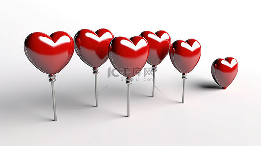 情人节快乐爱心背景图片_情人节主题红心别针徽章，在 3D 渲染中显示的白色背景上印有“情人节快乐”