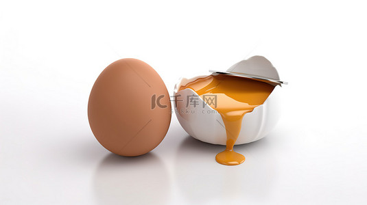 破裂鸡蛋背景图片_白色背景 3d 渲染上的破裂鸡蛋和问号