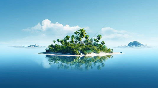 浩瀚海洋中热带岛屿的 3d 插图