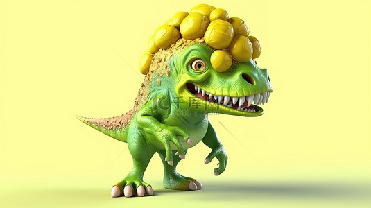 幽默的 3D 恐龙人物，有一个被抓住的大脑