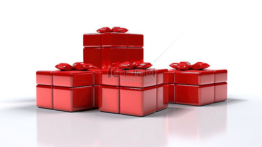 红色冬季背景图片_白色背景与喜庆红色礼品盒的 3d 渲染