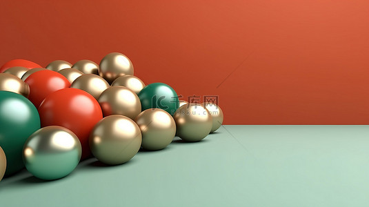 红与绿背景图片_现代 3D 球体渲染与抽象背景中的彩色简约球