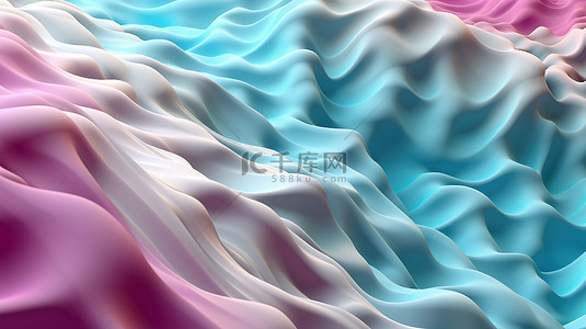 珍珠石的彩虹色波浪在 3D 背景中被淡淡的洋红色和青色增强