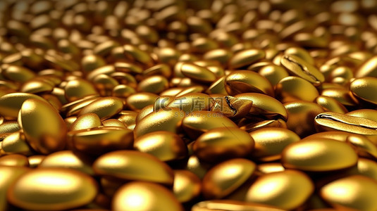 金豆子背景图片_呈现金色发光的咖啡豆的 3D 背景