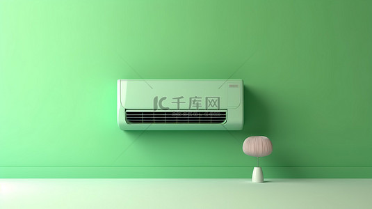绿色背景空调房间的 3D 渲染