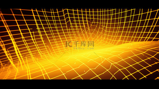 充满活力的 3D 复古背景黄色网格线在令人费解的渲染中