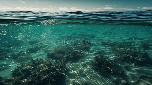 海水海藻蓝色背景