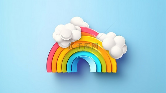 矢量抽象卡通背景图片_彩虹与云的充满活力的 3D 矢量图
